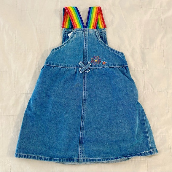 Vintage Kids Jet Set Rainbow Denim Overalls Jumper Dress Size 4T - Picture 5 of 5